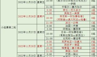 世界杯赛程2022小组赛